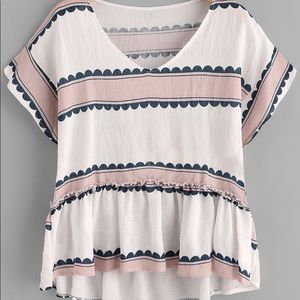 Contrast Print Peplum Hem Blouse (S)